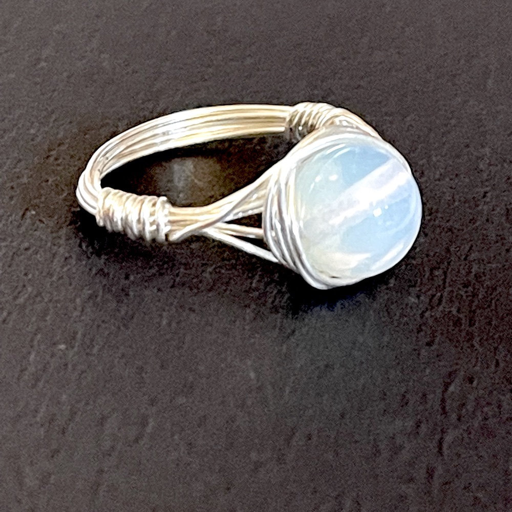 Genuine Opalite Wire wrapped in silver wire size 8  Exclusive Handcrafted